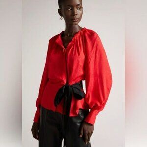 NEW Ted Baker London Womens Small Gathered Neck‎ Tryniti Tie Front Blouse Shirt